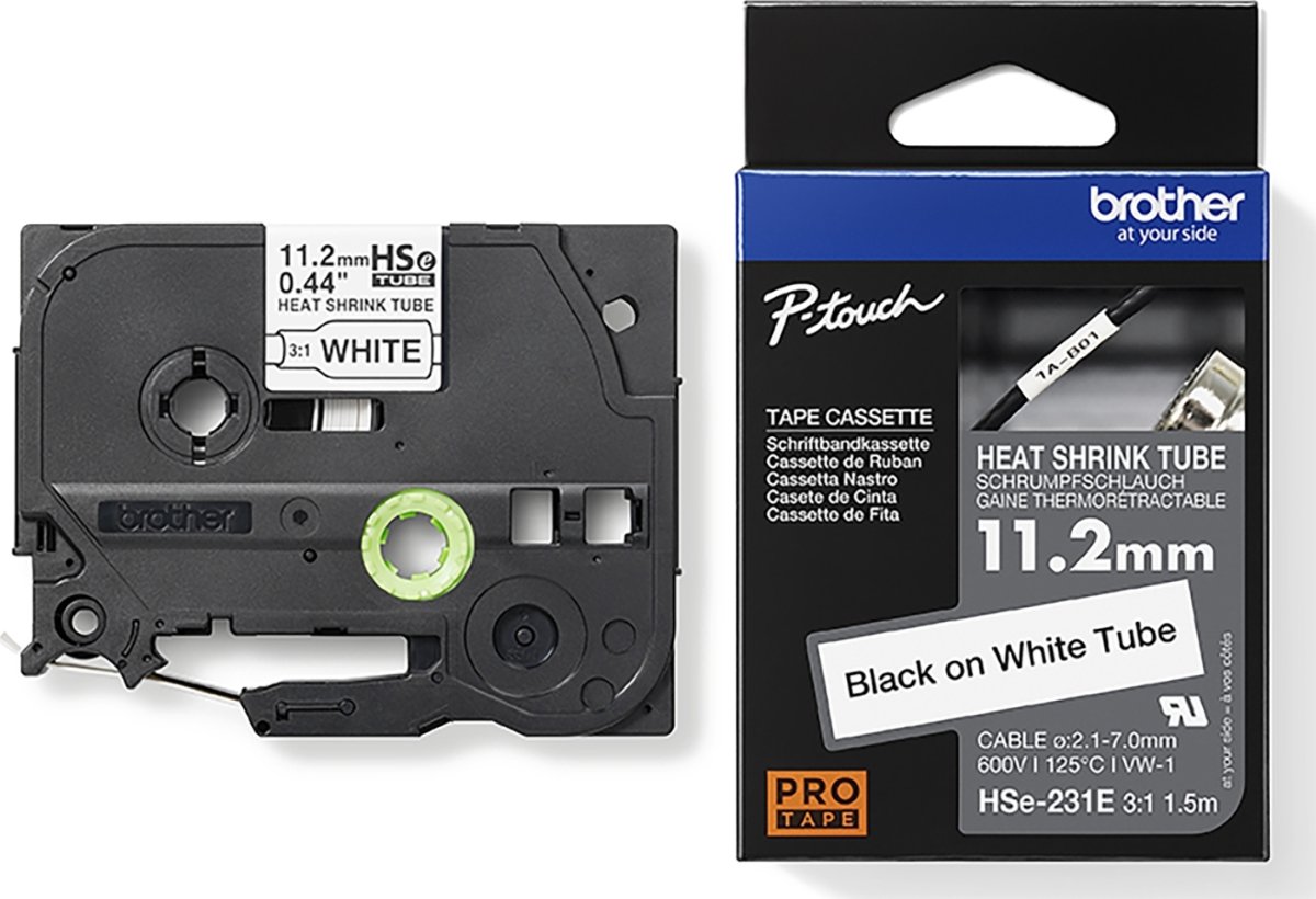 Brother HSe-231E krympeflextape, 11.2mm, sort/gul