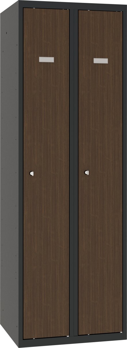Proff garderobeskab,2x1,Plan,H.lås,Antracit/teak