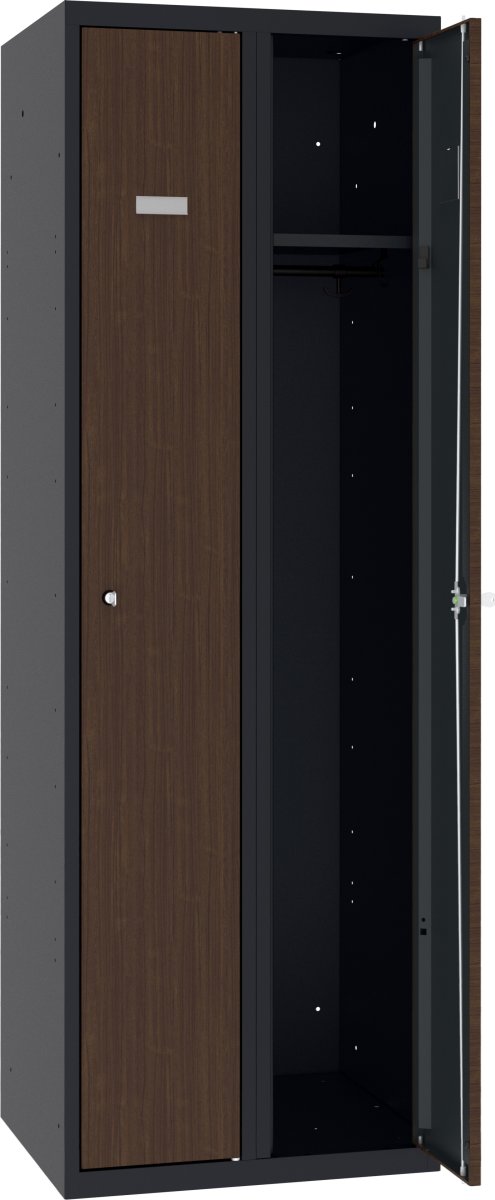 Proff garderobeskab,2x1,Plan,H.lås,Antracit/teak