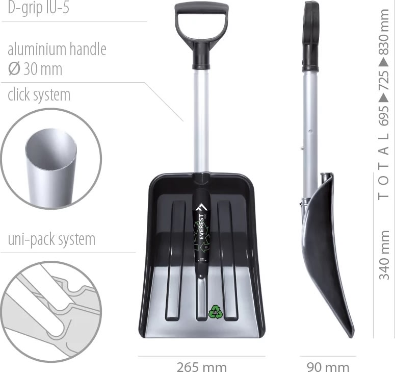 Sneskovl m/teleskop t/bil, H69,5-83 cm, alu, sort