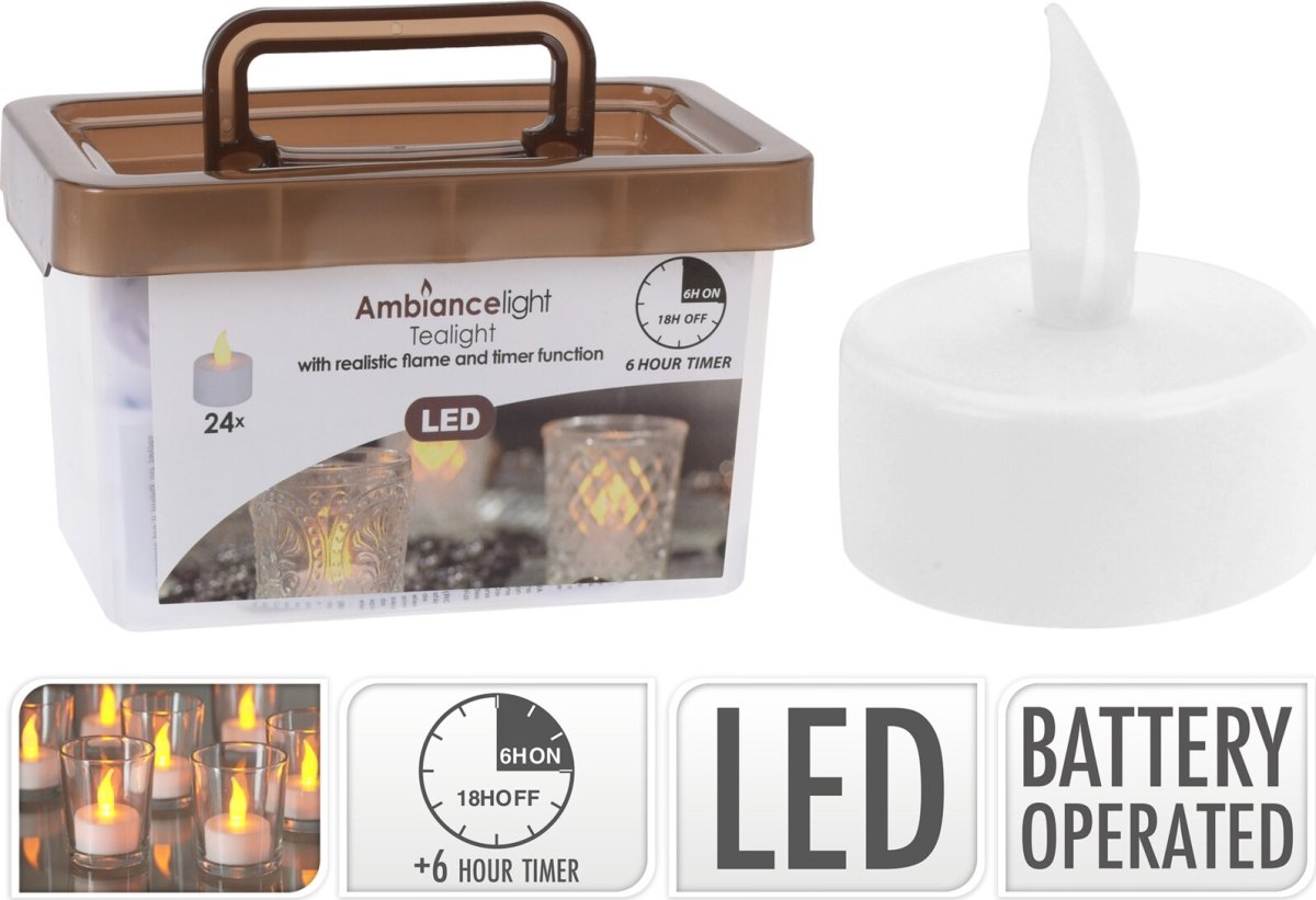 LED Fyrfadslys m. Timer, 24 stk., Ø38 mm