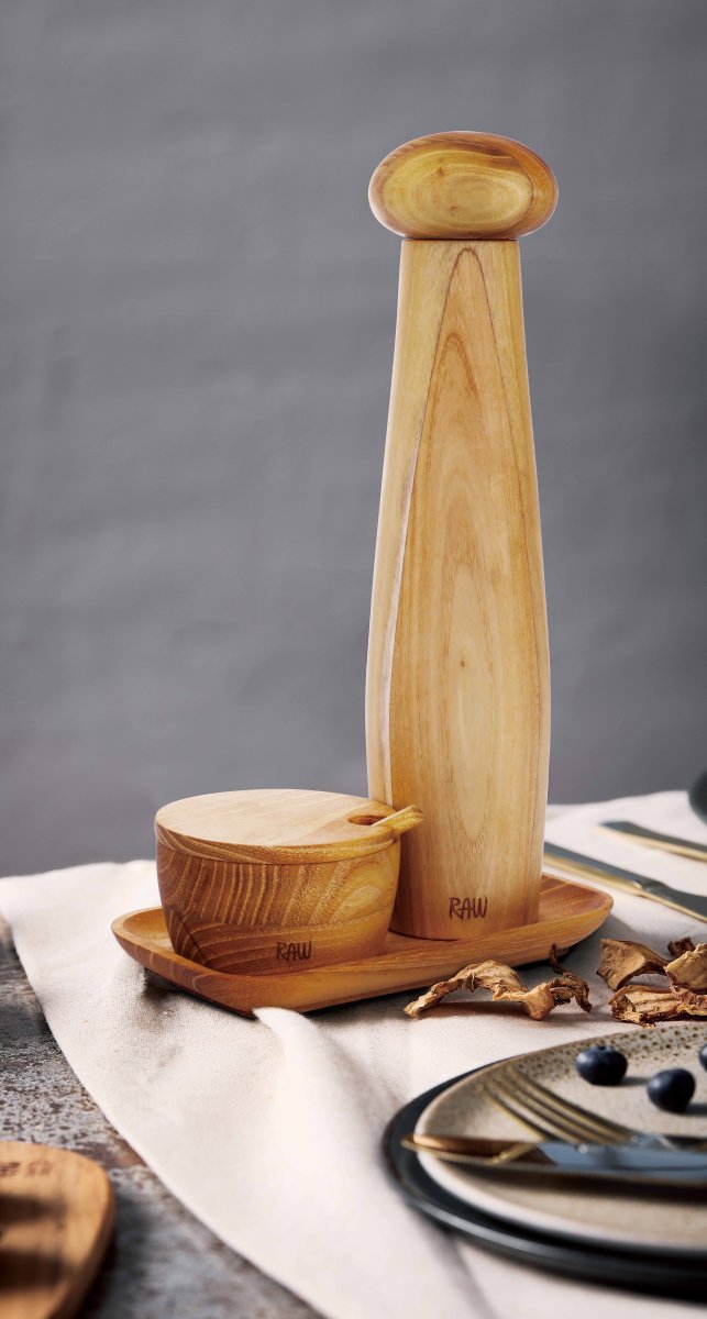 Aida RAW Peberkværn m. Bakke & Saltkar, 28cm, Teak