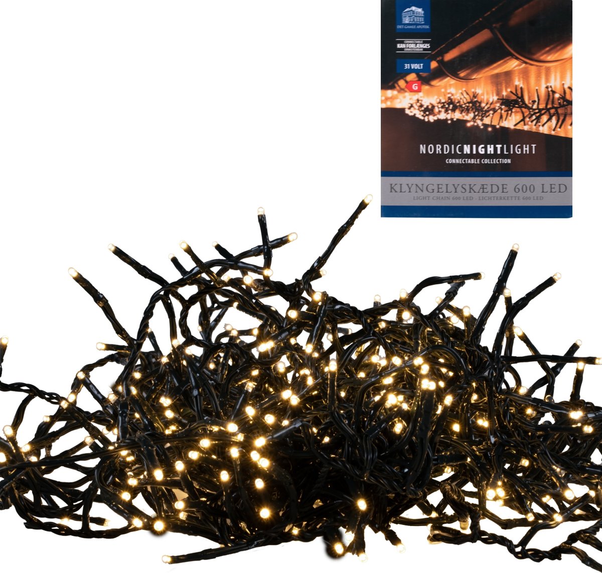 Klyngelysklæde m/600 LED, 12m, varm hvid