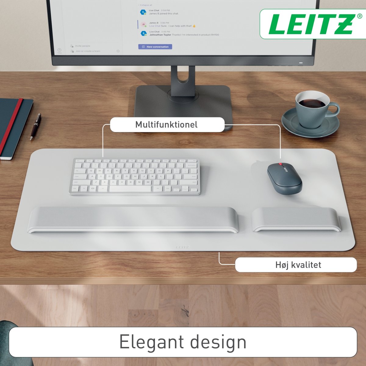 Leitz Skriveunderlag | Læder | 36x70 cm | Lysegrå