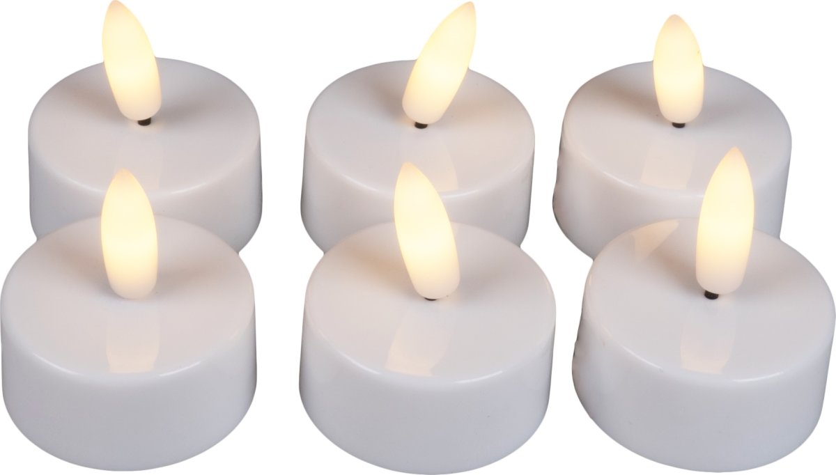 Fyrfadslys LED, H5 cm, Hvid, 6 stk.