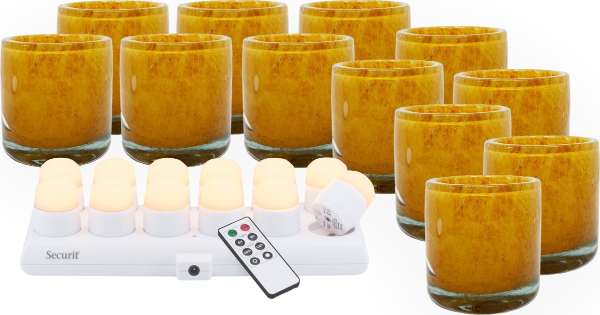 Securit® AYLA orange glasstage m/hvid LED, 12 stk
