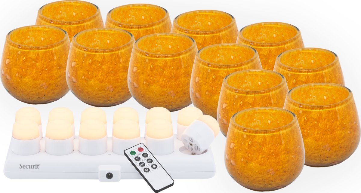Securit® LUNA orange glasstage m/hvid LED, 12 stk