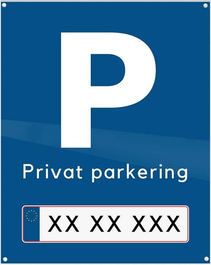 Skilt | P + Privat parkering + nr.plade | 20x25 cm