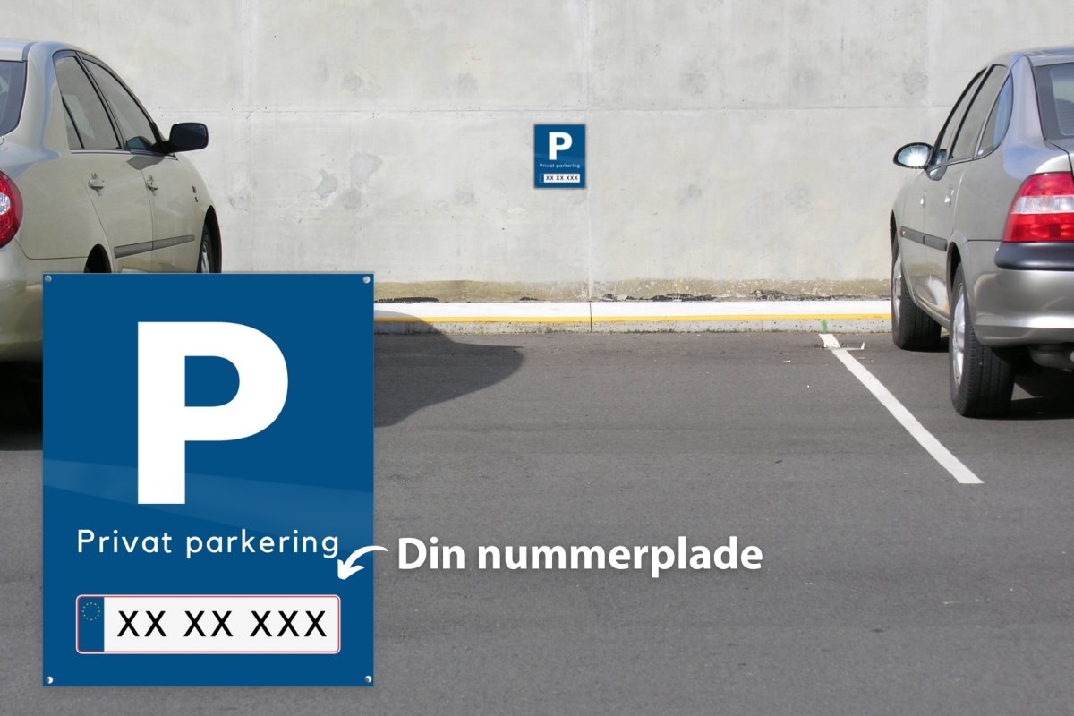 Skilt | P + Privat parkering + nr.plade | 2025 cm