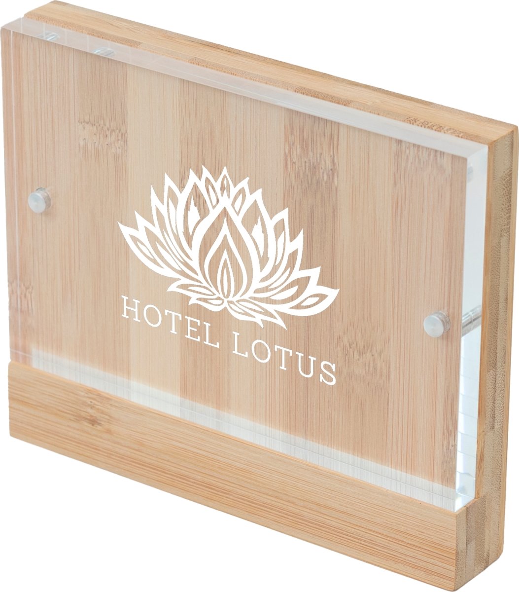 Akryl/bambus display, magnetisk, 10x15 cm, logo