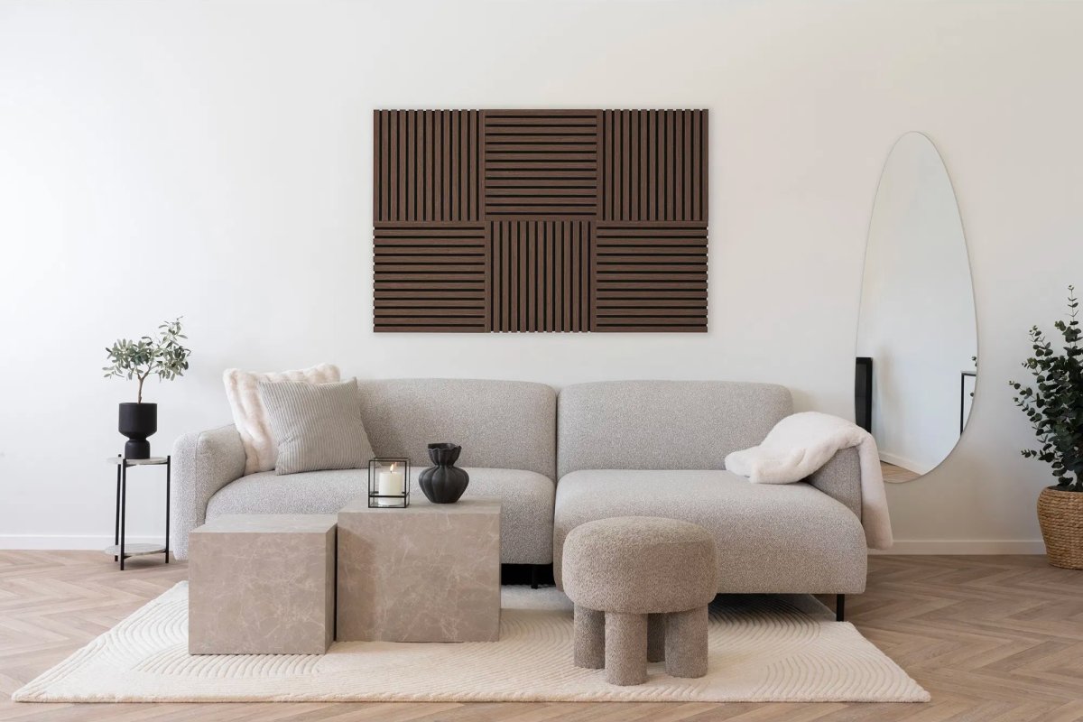 Form akustikpanel, 52x52x2,5 cm, finer/valnødlook