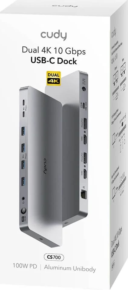 CUDY Dockingstation CS700 10Gbps USB-C Dual 4K