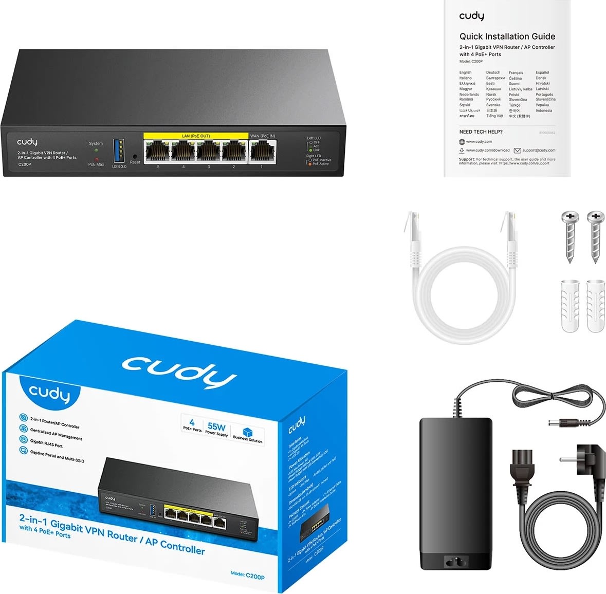 CUDY AP Controller 2-in-1 C200P, 4x POE+ 60W