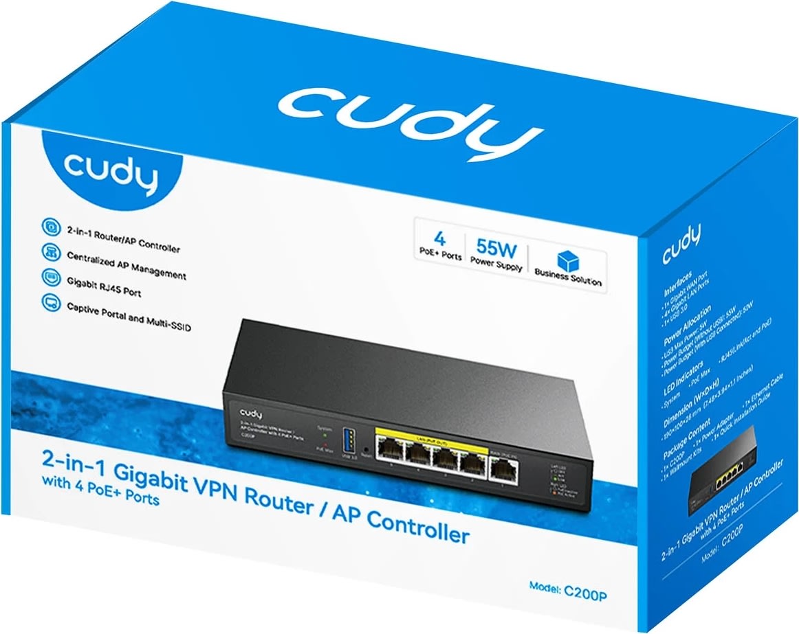CUDY AP Controller 2-in-1 C200P, 4x POE+ 60W