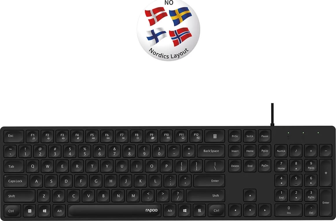 RAPOO Tastatur NK8020, USB-kablet, sort