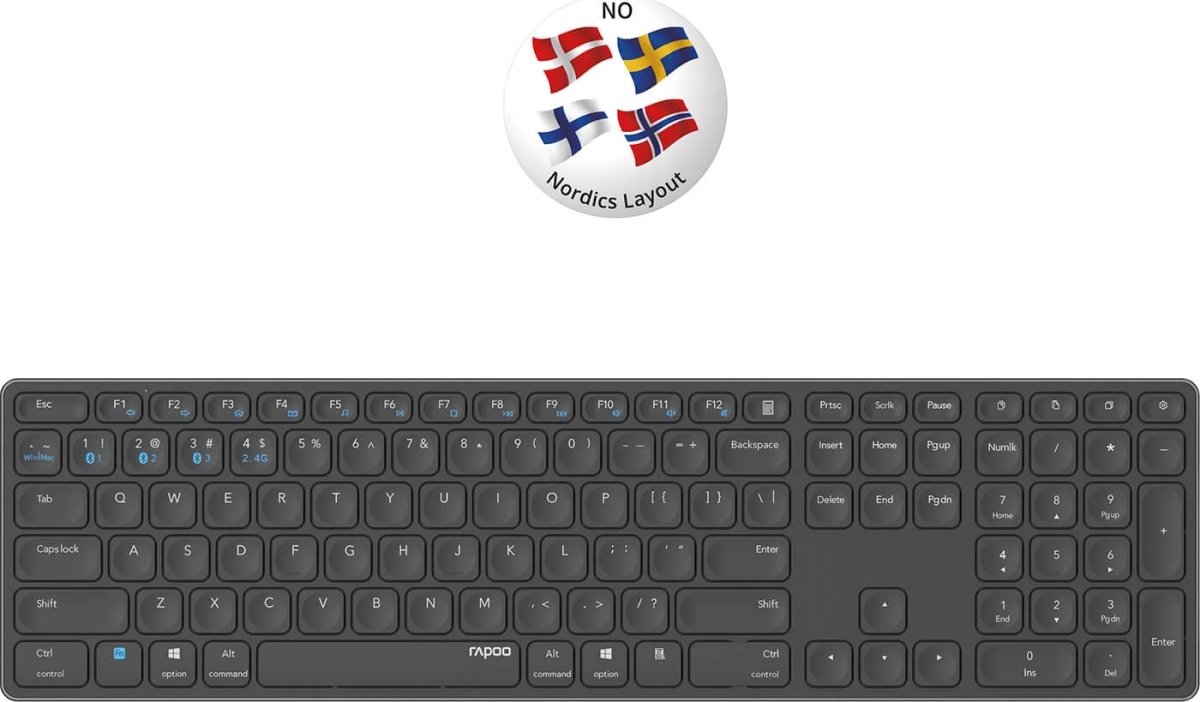RAPOO Tastatur E9800M, Multi-Mode, Trådløst, Grå