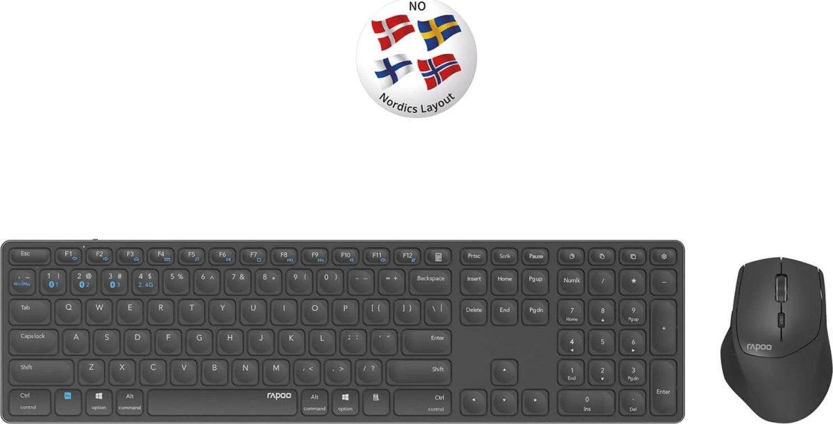 RAPOO Tastatur/Mus-Sæt 9800M, Trådløs, Multi-Mode