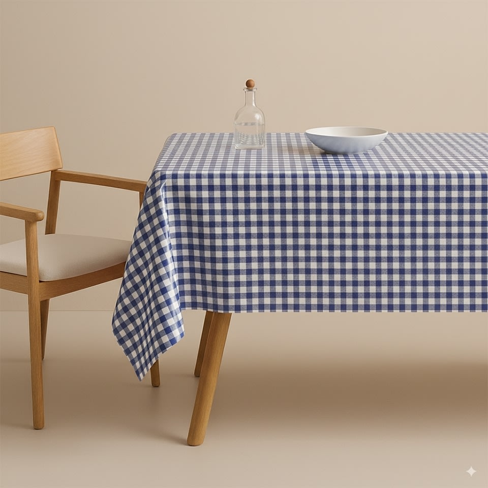 Voksdug blå/hvid ternet, 140 cm, 5 meter