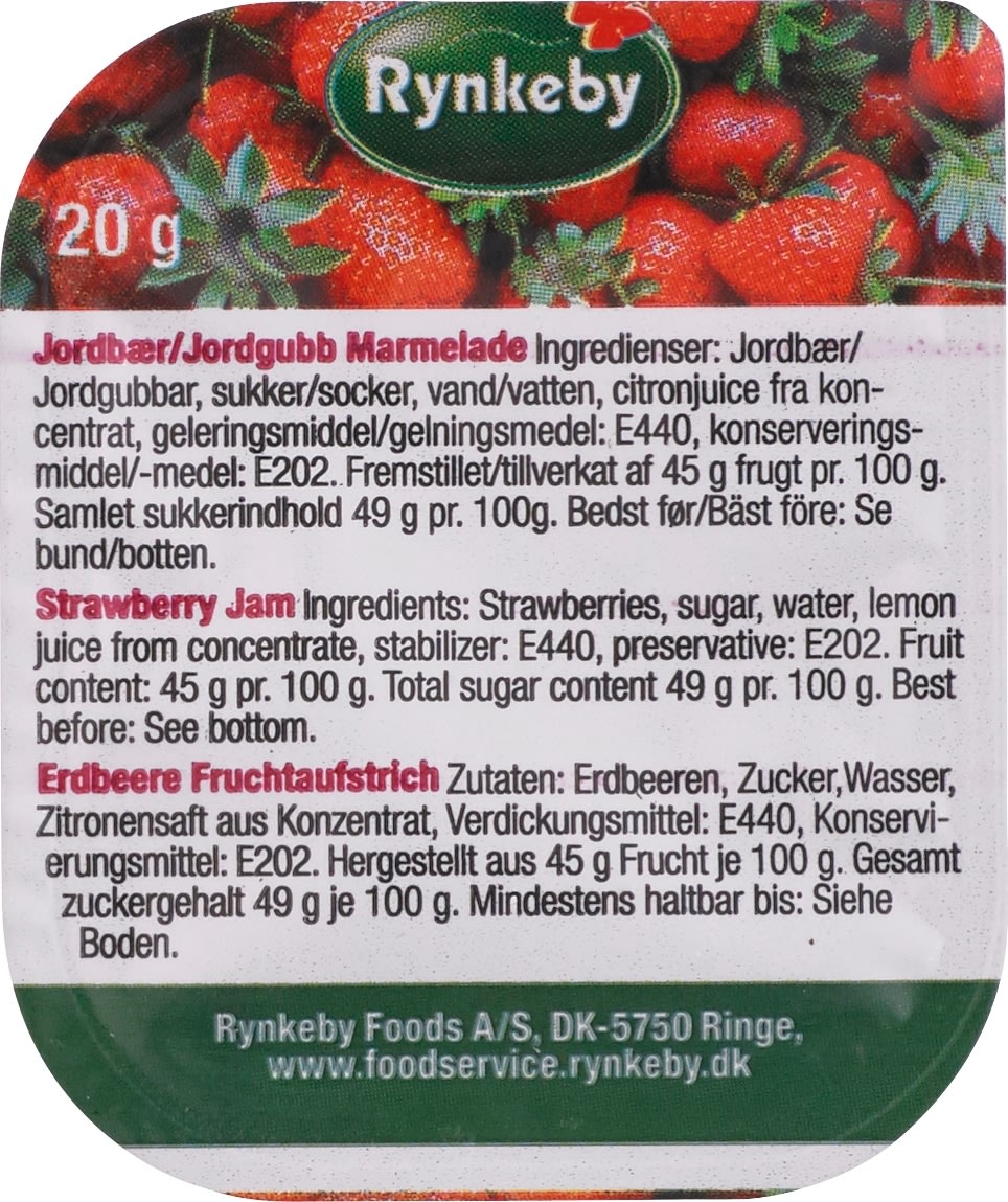 Rynkeby Marmelade, Jordbær, 132 pakker á 20 g