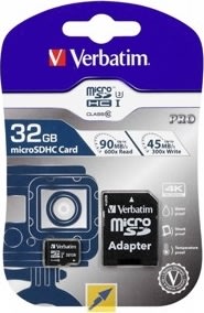 Verbatim Micro SDHC Card PRO, 32GB, U3, Adaptor