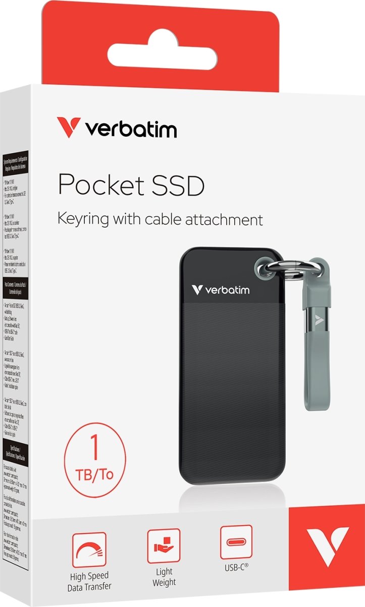 VERBATIM USB 3.2 Gen 2 1TB, SSD, Sort/Grå