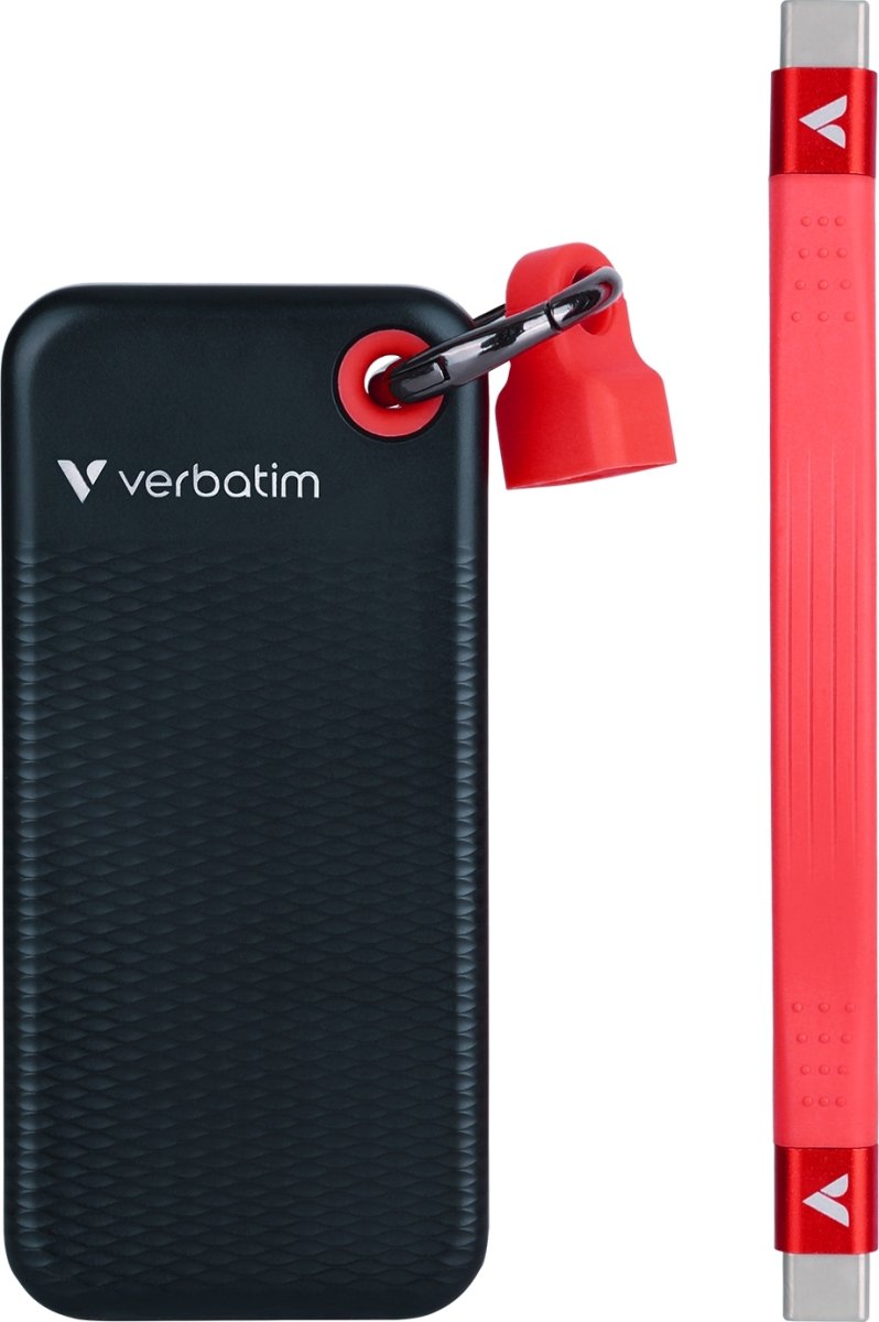VERBATIM USB 3.2 Gen 2 1TB, SSD, Sort/Rød