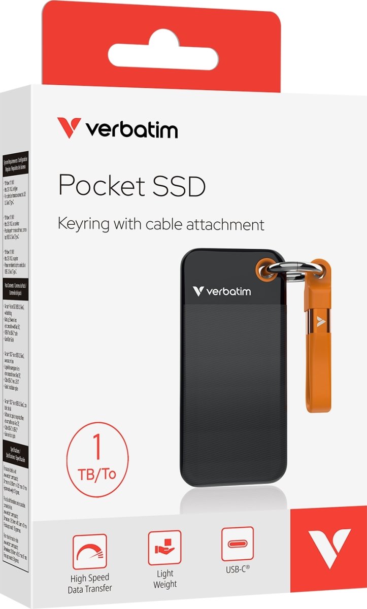 VERBATIM USB 3.2 Gen 2 1TB, SSD, Sort/Orange