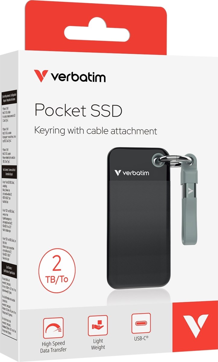VERBATIM USB 3.2 Gen 2 2TB, SSD, Sort/Grå