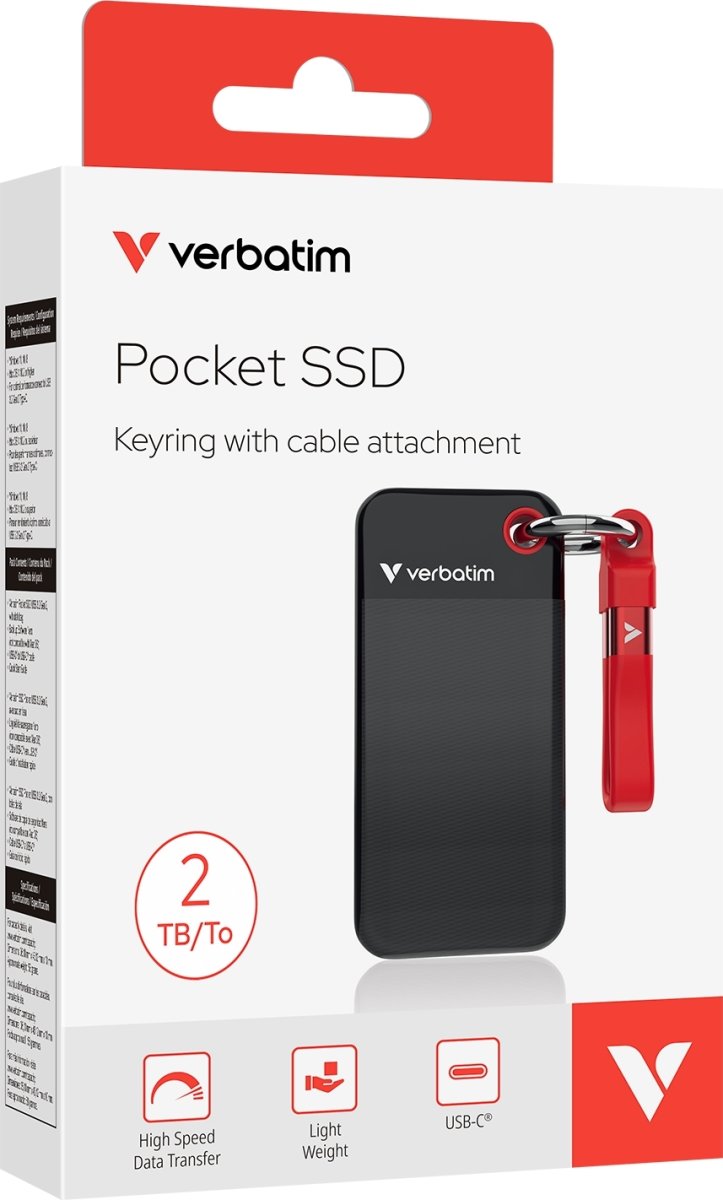 VERBATIM USB 3.2 Gen 2 2TB, SSD, Sort/Rød