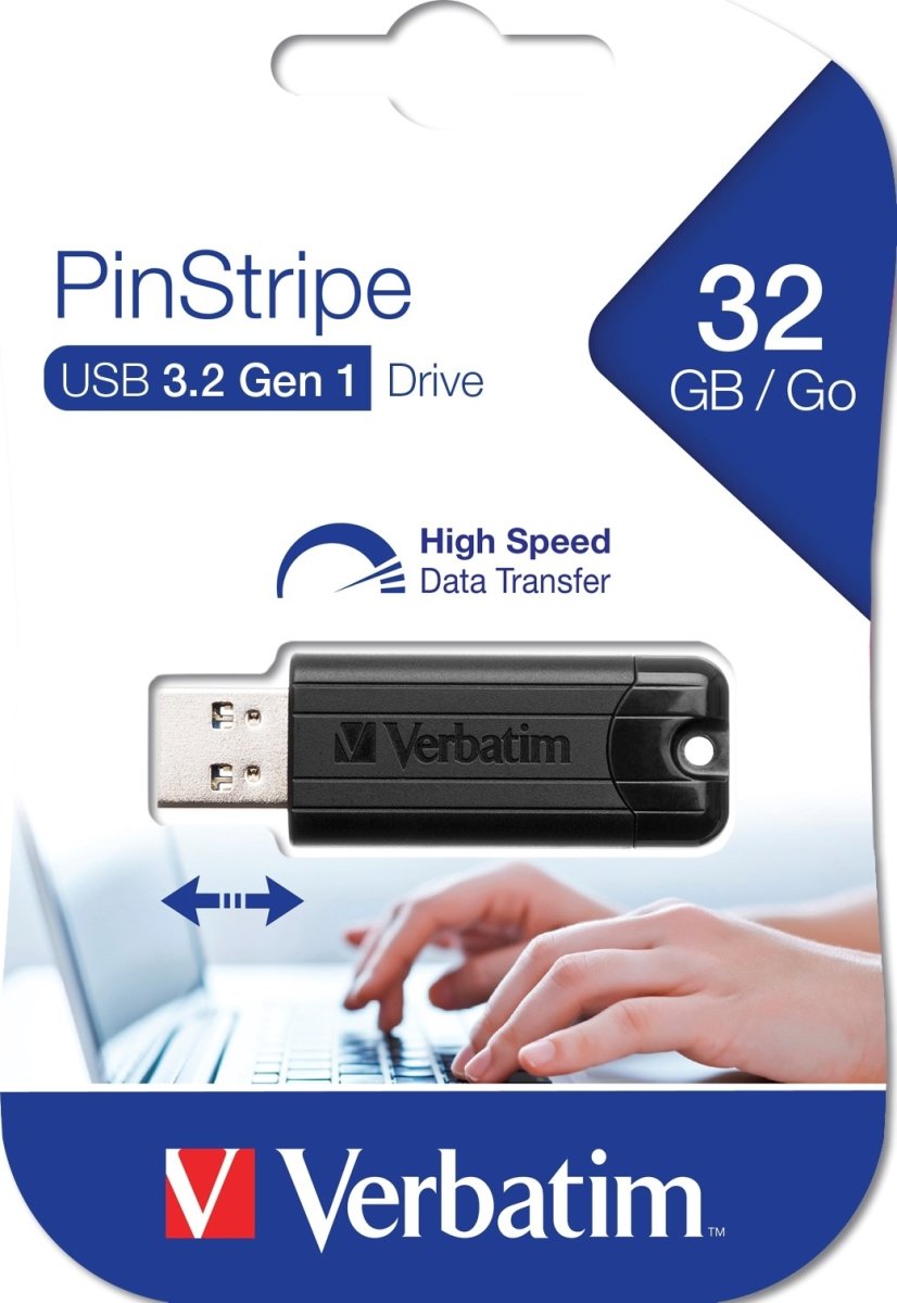 Verbatim USB 3.2, PinStripe, 32GB, Sort