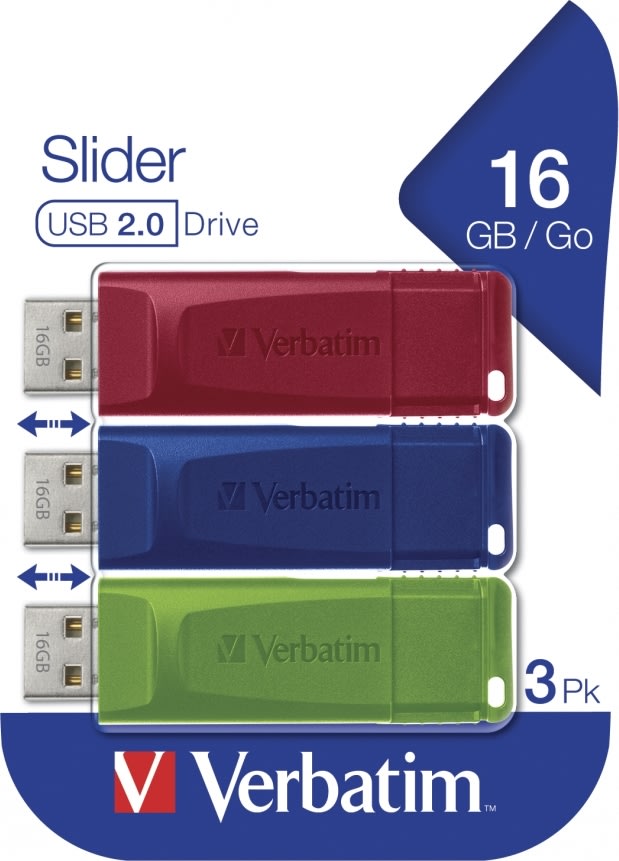 Verbatim USB-Nøgle, 16GB, (3-pack), Rød/Blå/Grøn