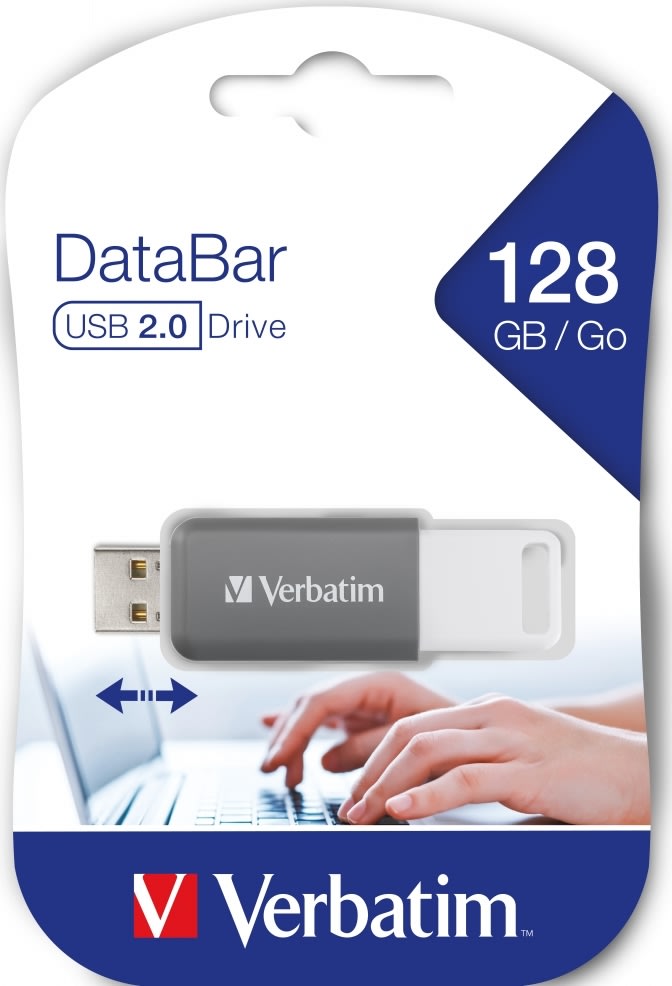 Verbatim USB-Nøgle, DataBar USB 2.0, 128GB, Grå