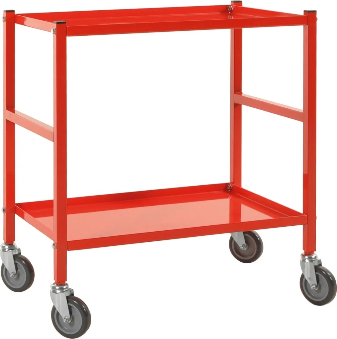 Rullevogn, 2 hylder, 670x415x760, 150 kg, Rød