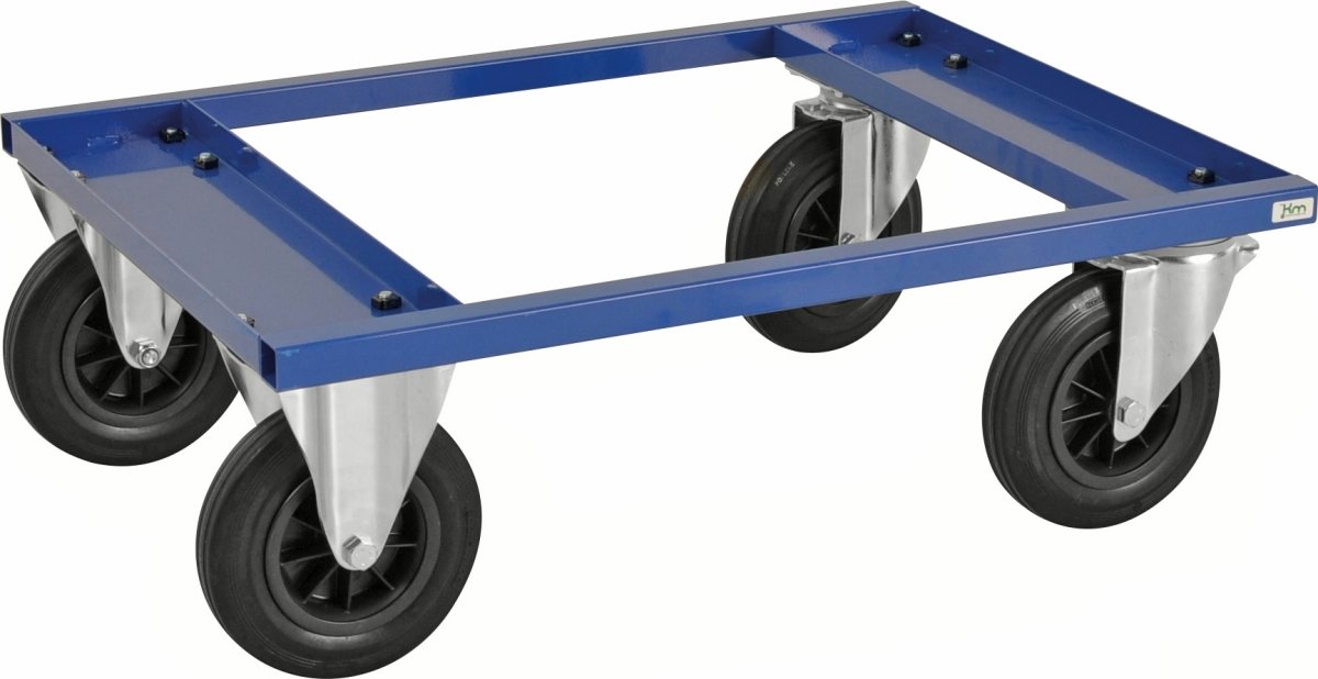 Palletransportvogn Lav m/brems, Halvpalle, Blå
