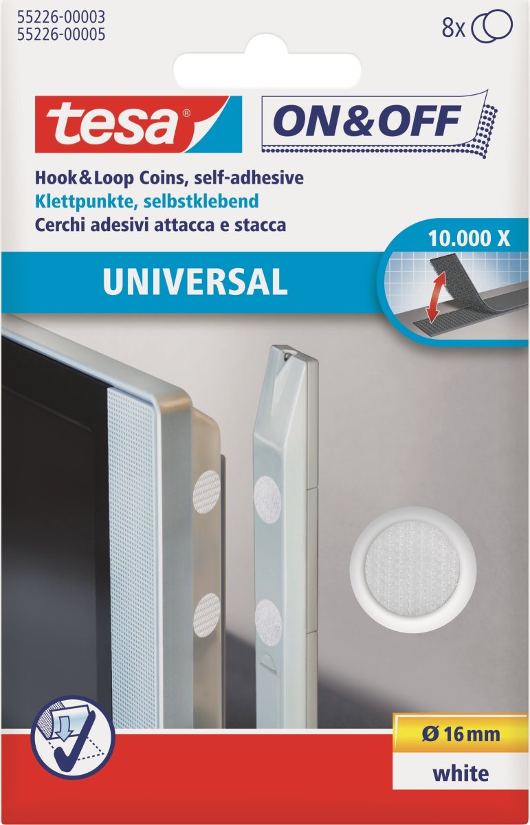 tesa on & off Burretapebrik | Ø16 | Hvid