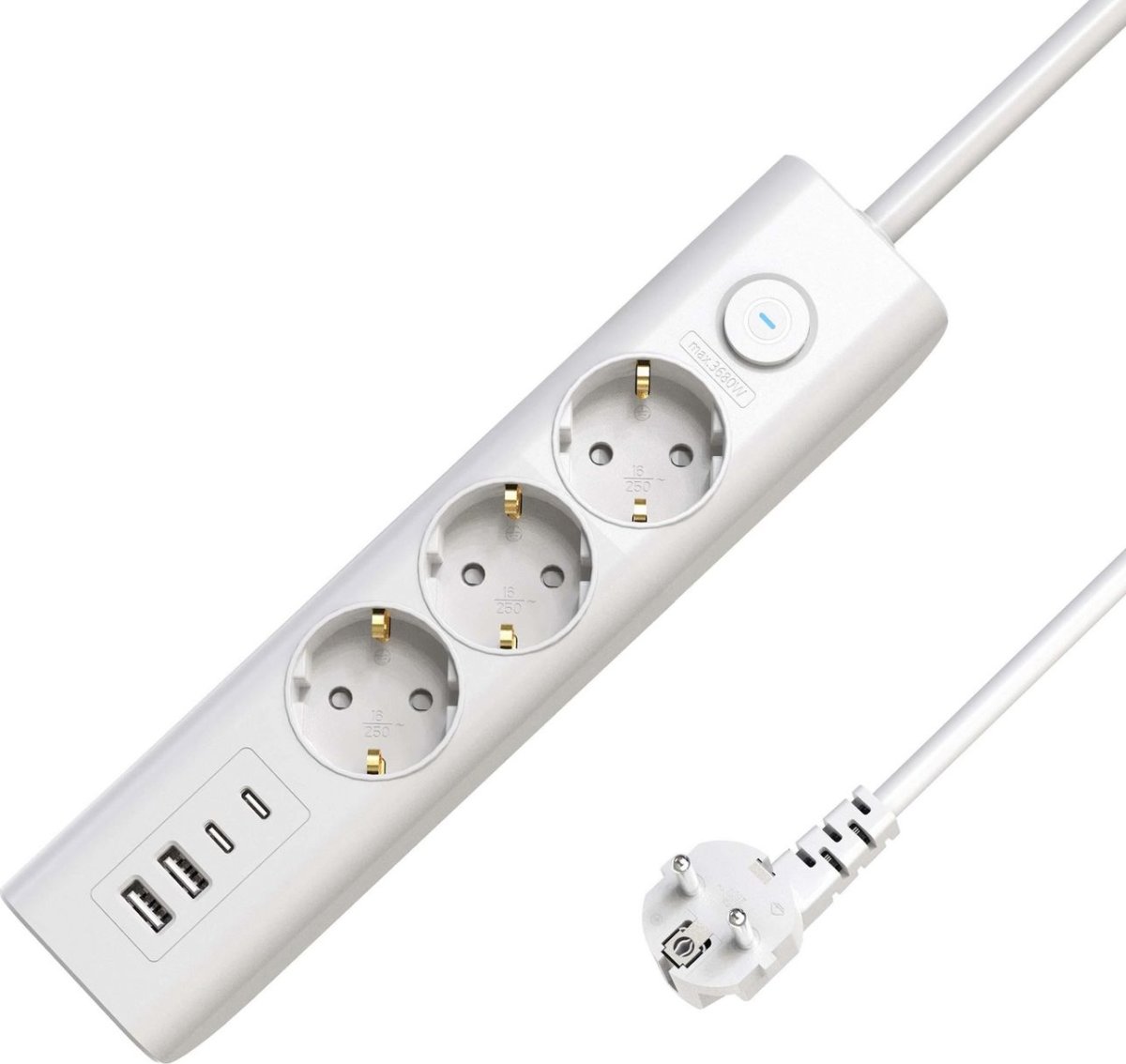 MicroConnect Stikdåse, 3-stik, USB, 1,5 M
