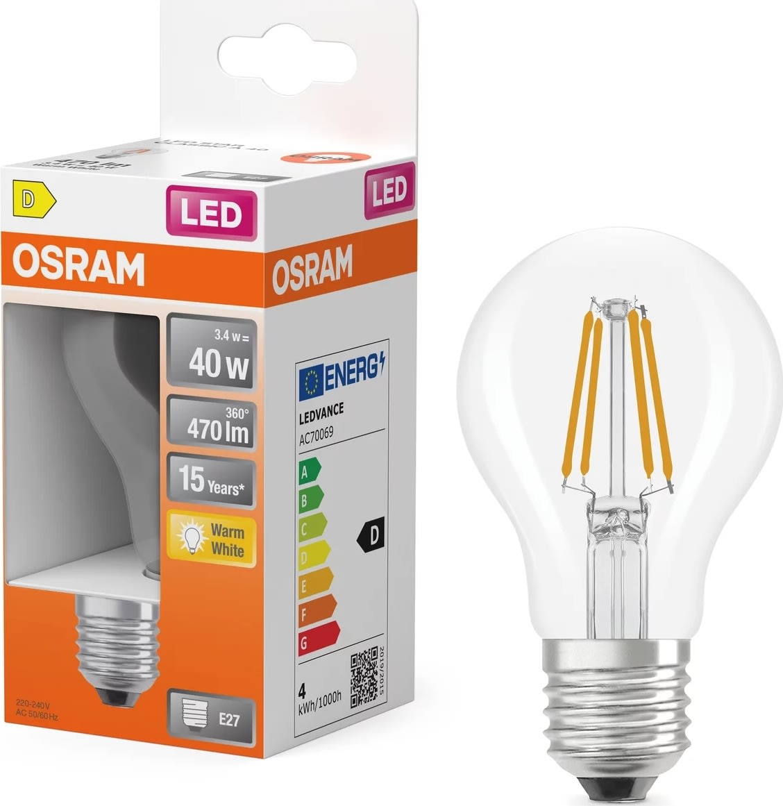 Osram Retro LED Standardpære klar E27, 3.4W=40W