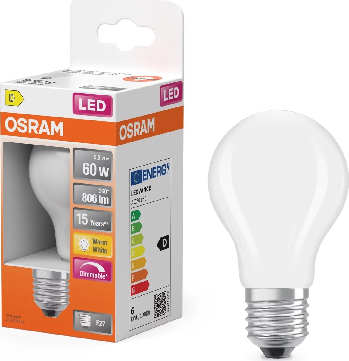 Osram Retro LED Standardpære mat E27 5.9W=60W dæmp