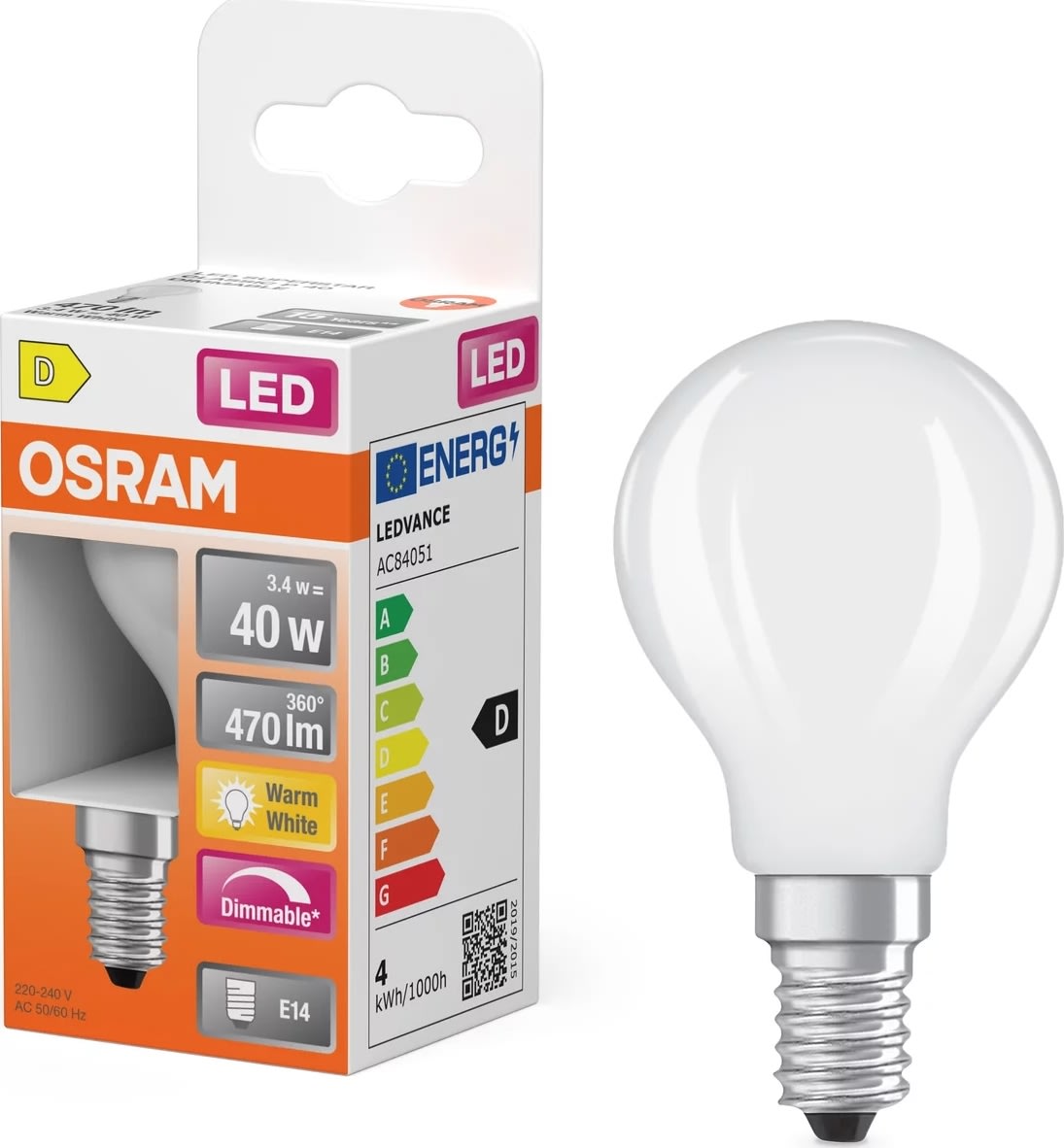 Osram Retro LED Kronepære E14, 3,4W=40W, dæmpbar