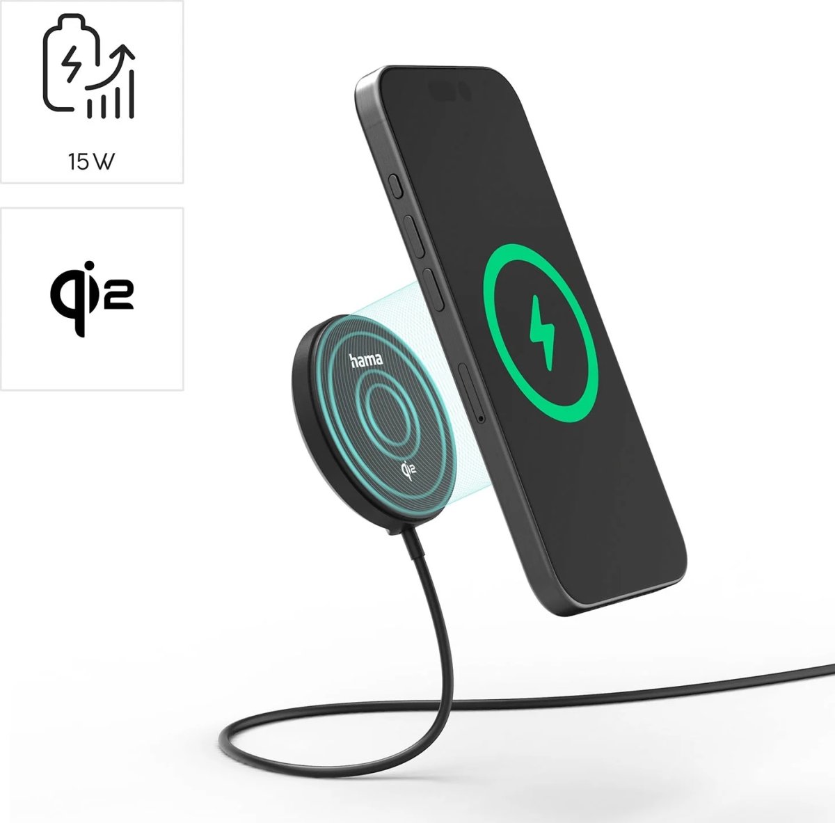HAMA Trådløs opladning, Qi2 - 15W, Sort