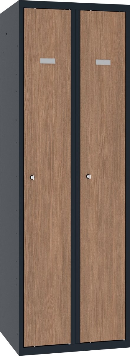 Proff garderobeskab,2x1,Plan,H.lås,Antracit/valnød
