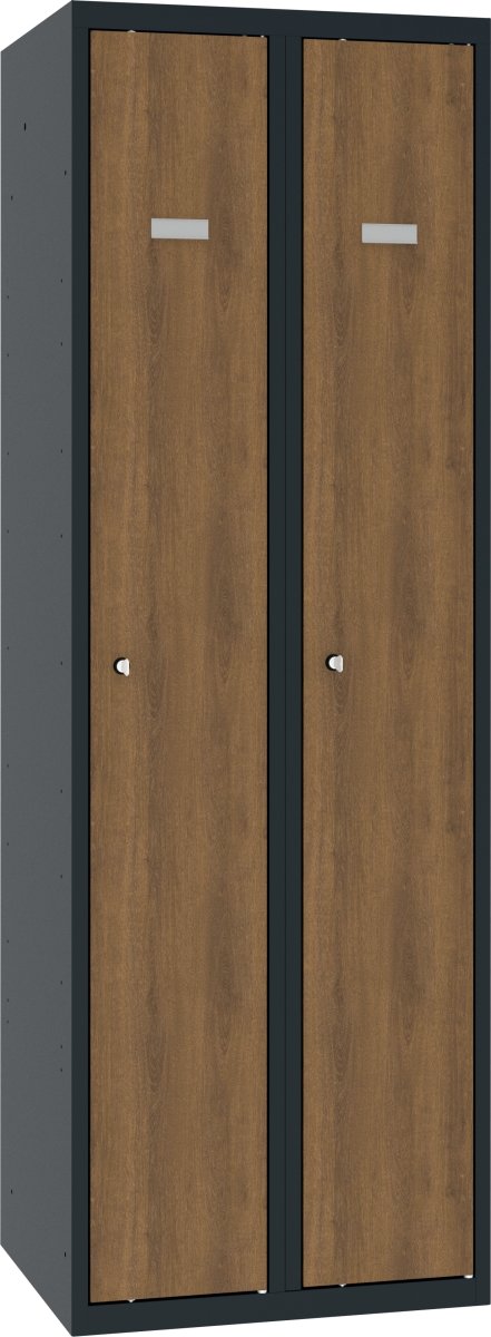 Proff garderobeskab,2x1,Plan,H.lås,Antracit/bøg