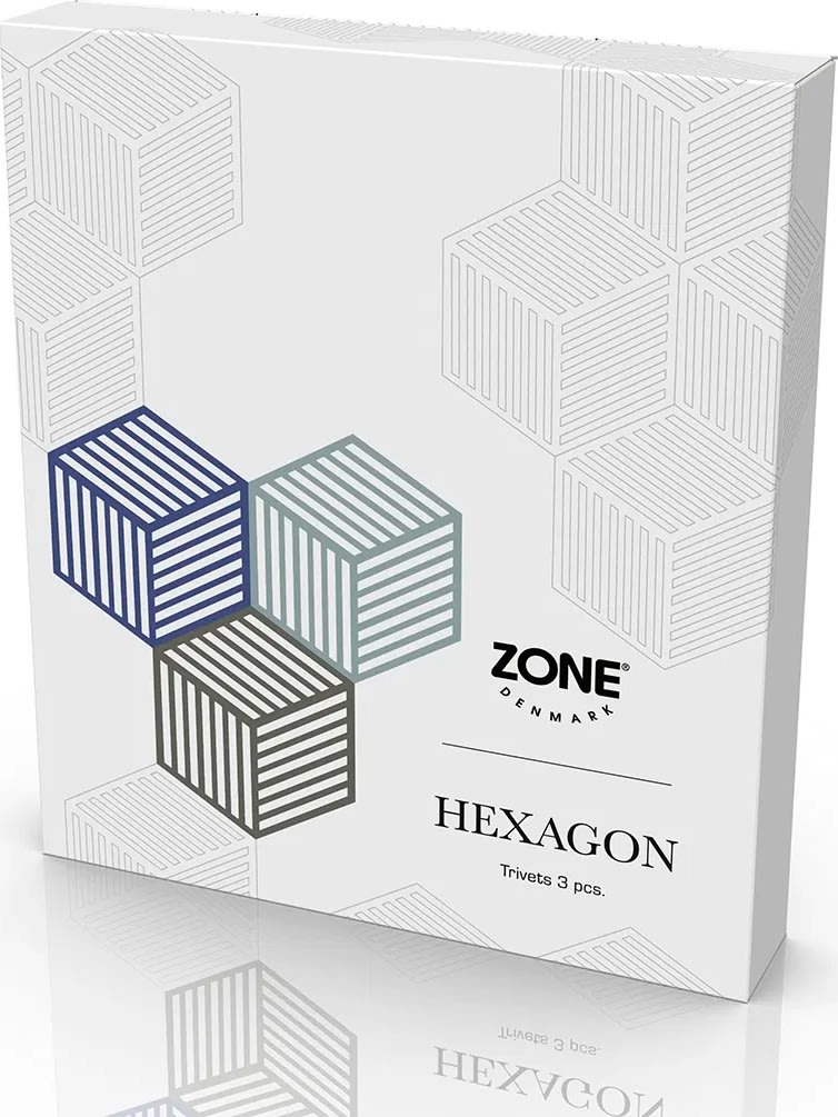 Zone Hexagon Bordskåner, 3 stk. blå, grøn & grå