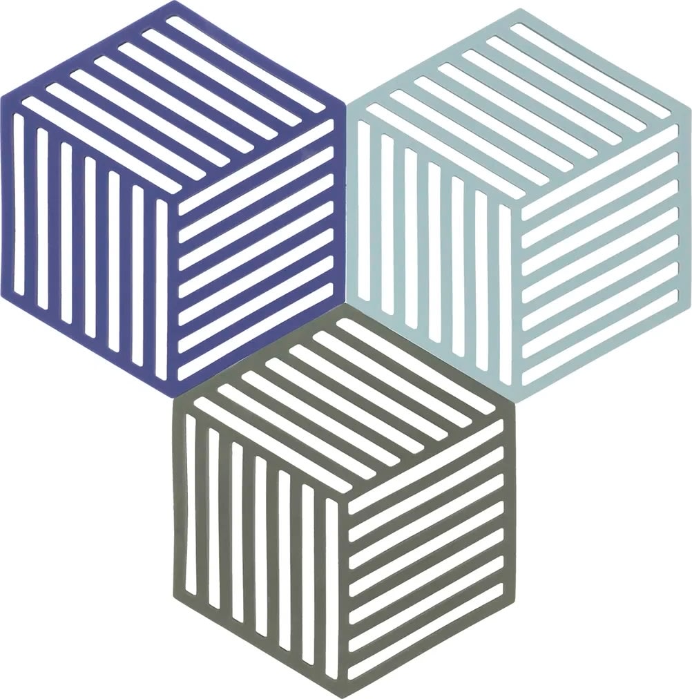 Zone Hexagon Bordskåner, 3 stk. blå, grøn & grå