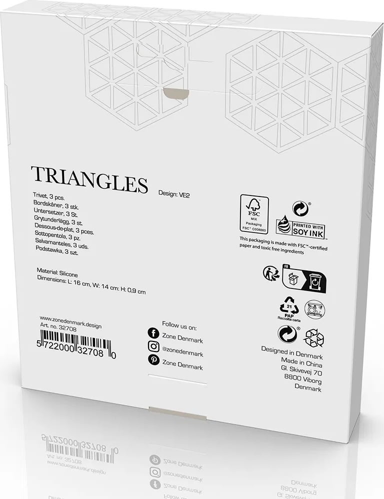 Zone Trekants Bordskåner 3 stk. grøn, gul, brun