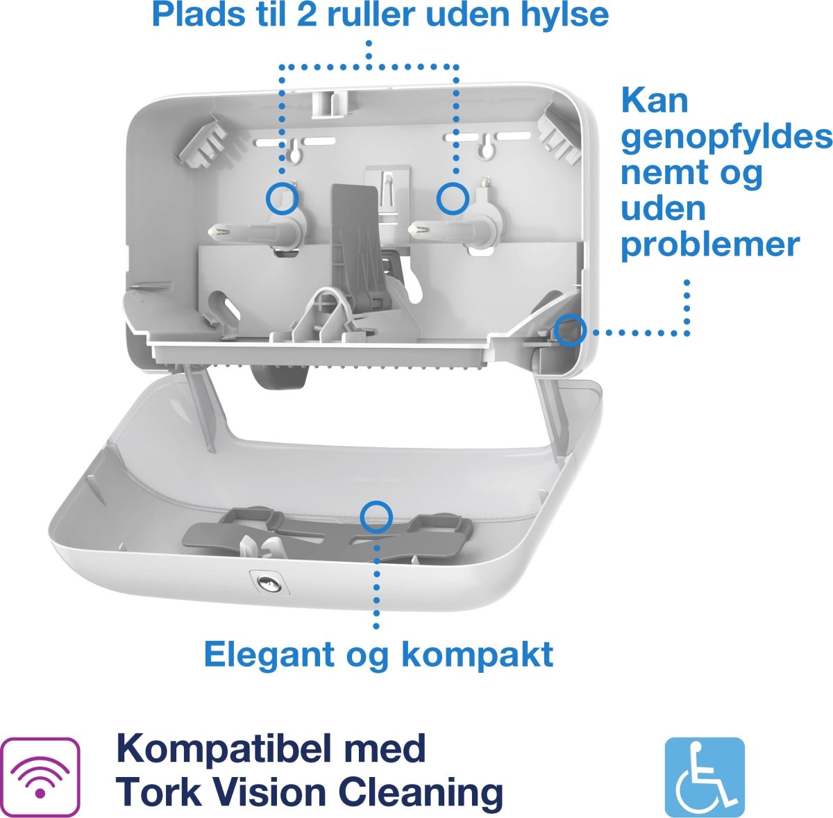 Tork T7 Dispenser Toiletpapir u/hylse, Dual, Sort
