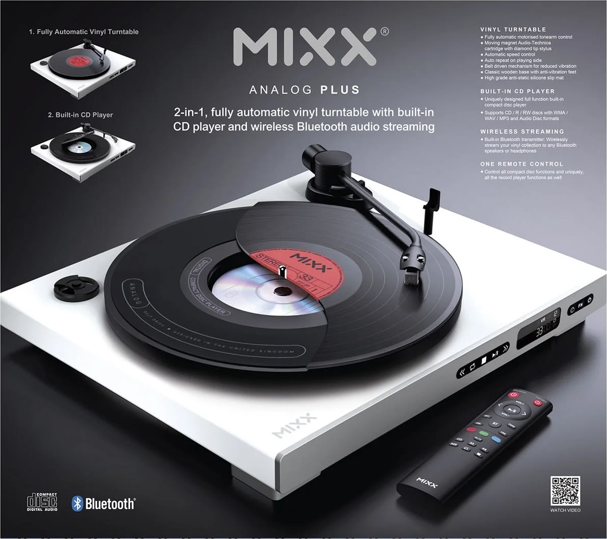 MIXX Vinyl- og CD-afspiller, Analog Plus - Hvid