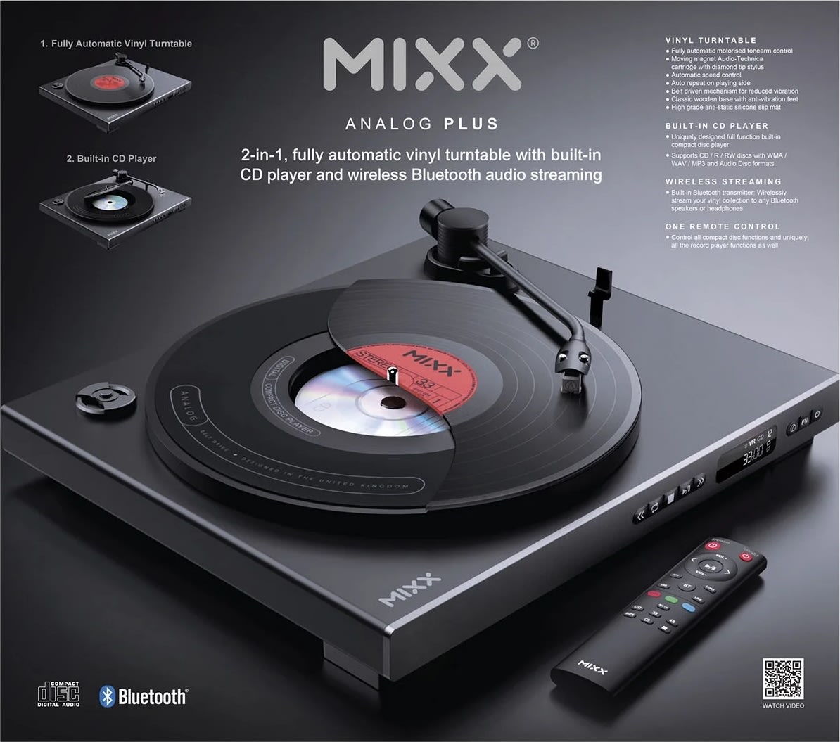 MIXX Vinyl- og CD-afspiller, Analog Plus - Sort