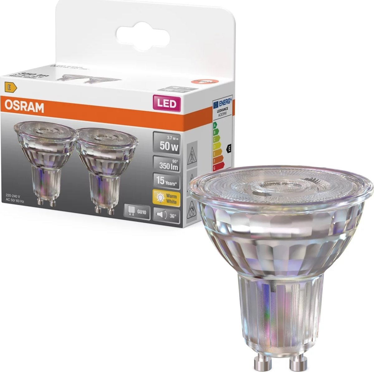 Osram LED Spotpære GU10, 4.3W=50W 2-pak
