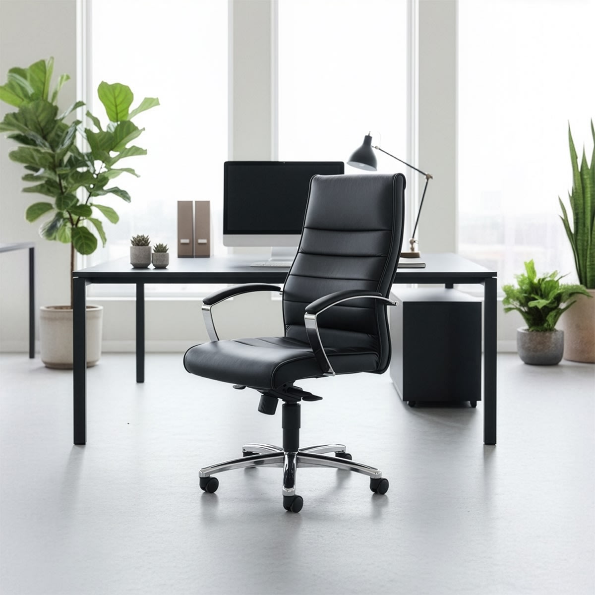 Melfi kontorstol, sort læder inkl. armlæn